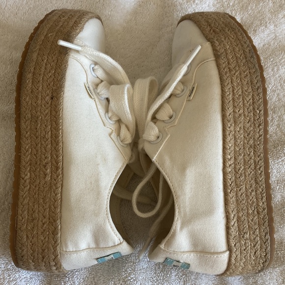 TOMS ivory platform canvas espadrilles sz 5.5 - Picture 5 of 8